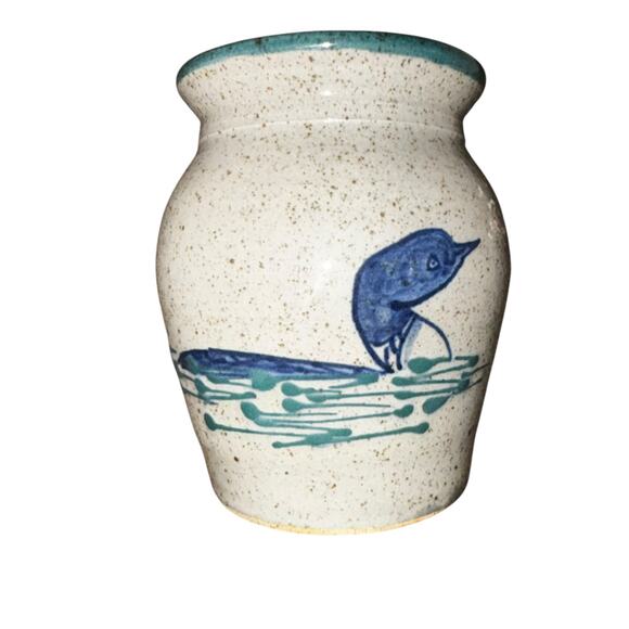 Great Bay Pottery Loon Vase Heavy Pottery Handpainted Country Primitive Rustic - Picture 1 of 8